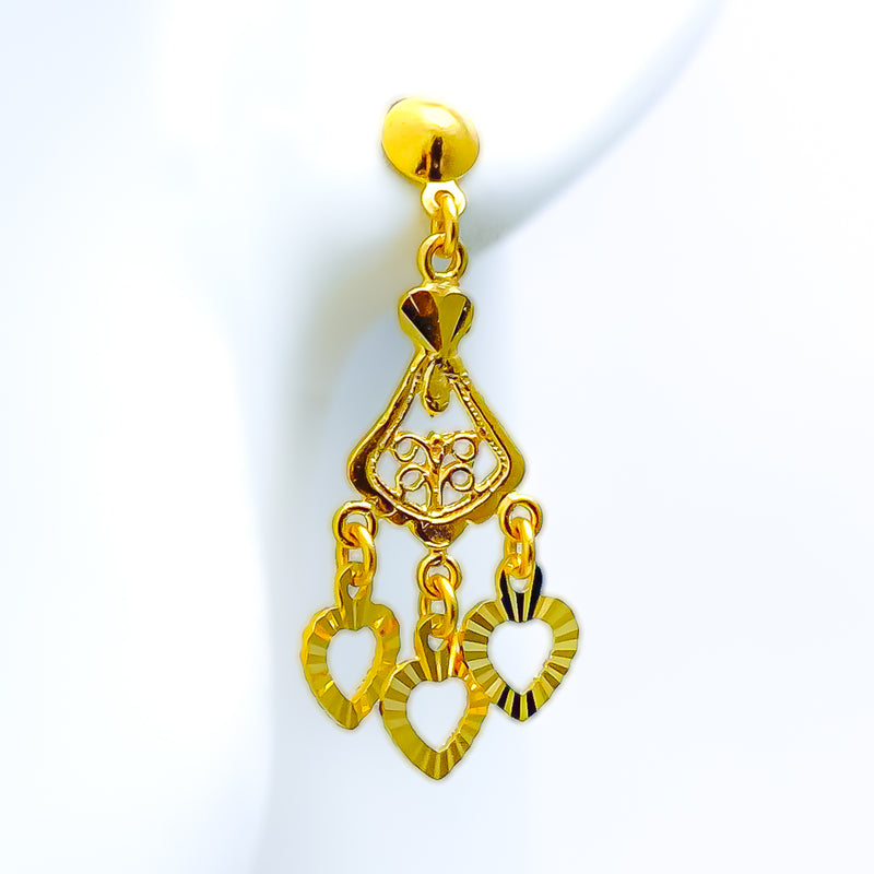 Dangling Heart Chandelier 22k Gold Earrings 