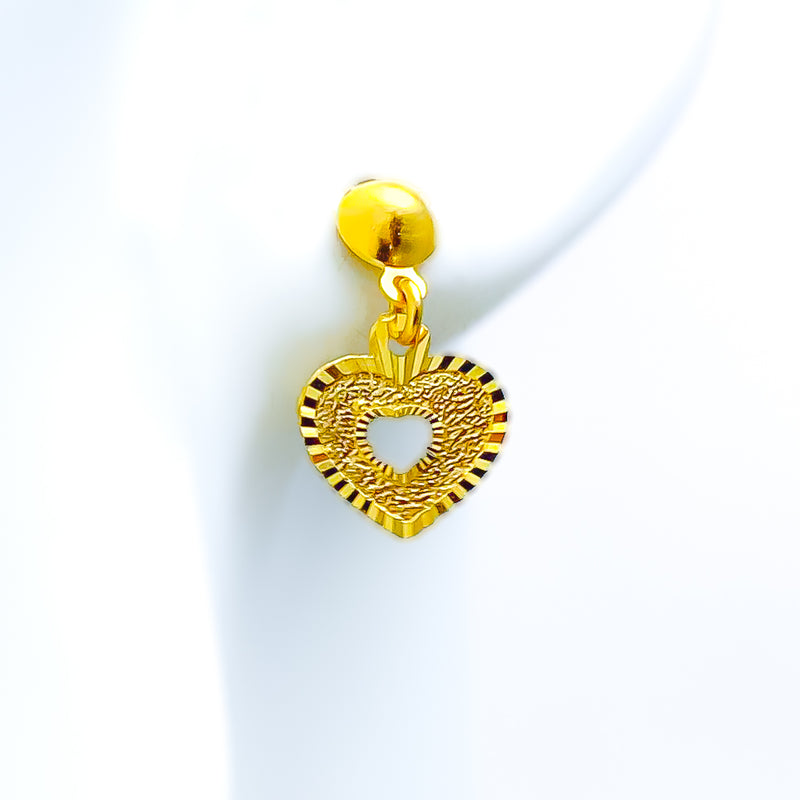 Modern Halo Heart 22k Gold Earrings 