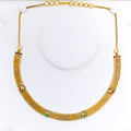 Embossed Paisley Accented 22k Gold Choker Necklace