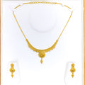 Ornate Checkered Drop 22k Gold Necklace Set 