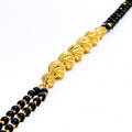 Stylish Etched Orb 22k Gold Black Bead Bracelet 