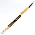 Stylish Etched Orb 22k Gold Black Bead Bracelet 