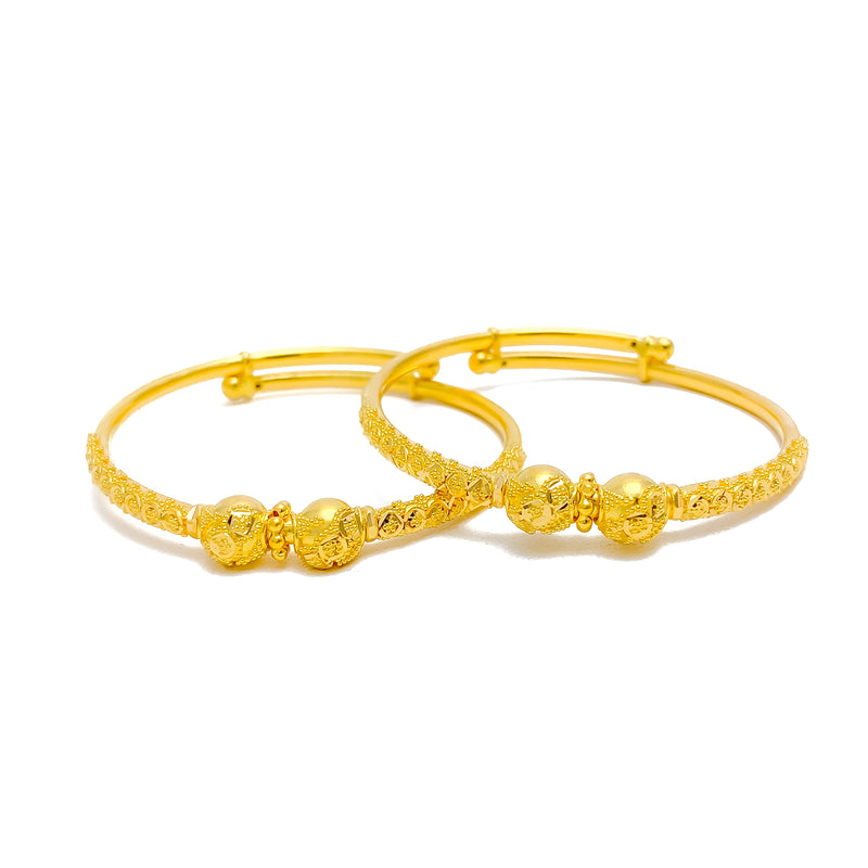 Classic Fine Beaded 22k Gold Adjustable Baby Bangle Pair 