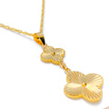 Impressive Dangling Clover 21k Gold Pendant W/Chain 