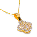 Graceful Reversible Clover 21k Gold CZ Pendant W/ Chain