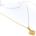 Petite Shimmering Clover 21k Gold Pendant W/Chain 