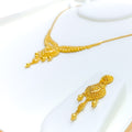 Dressy Floral Beaded Chain 22k Gold Necklace Set 