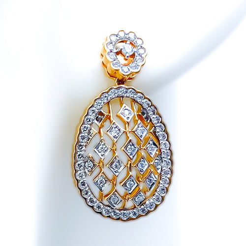 Fascinating Netted Dome Diamond + 18k Rose Gold Hanging Earrings 