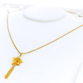 Lovely Lavish Floral 22K Gold Pendant W / Chain