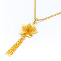 Modern Tasteful Floral 22K Gold Pendant W / Chain