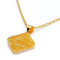 Blush Netted Diamond Shaped 22K Gold Pendant W / Chain