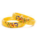 Royal Peacock Enameled 22k Gold Bangle Pair 