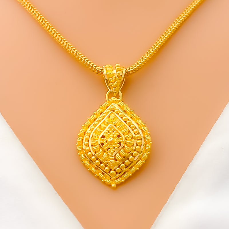 Upscale Beaded Leaf 22k Gold Pendant