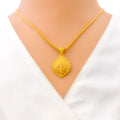 Upscale Beaded Leaf 22k Gold Pendant