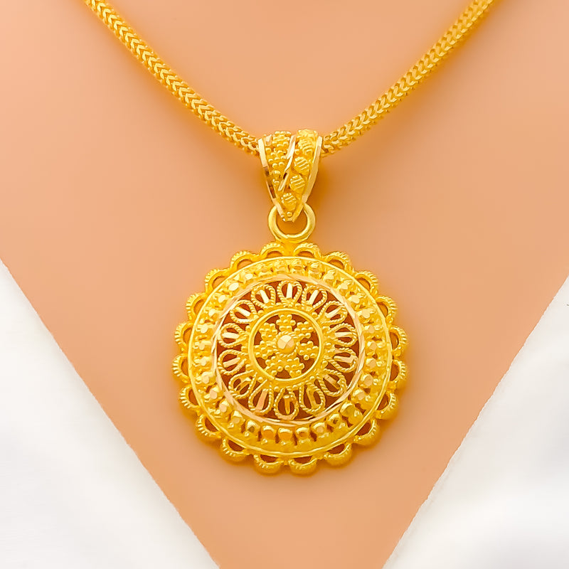 Detailed Blooming Flower 22k Gold Pendant