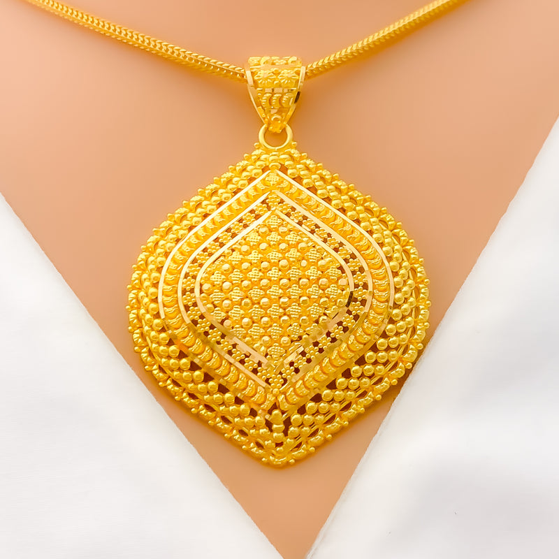 Dazzling Decadent Beaded Leaf 22k Gold Pendant