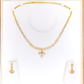 Classy Floral Curve 22k Gold CZ Necklace Set