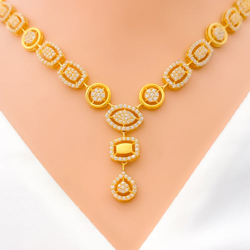 Glistening Graceful Rectangular 22k Gold CZ Necklace Set 