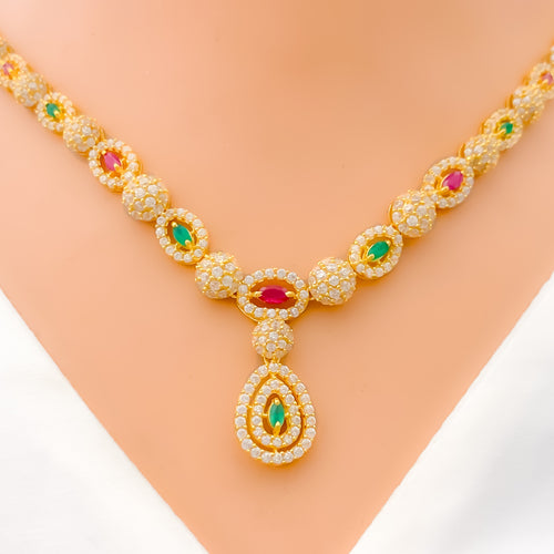 Vibrant Dressy Drop 22k Gold CZ Necklace Set 