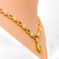 Vibrant Dressy Drop 22k Gold CZ Necklace Set 