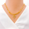 Classy Floral Curve 22k Gold CZ Necklace Set 