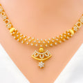 Classy Floral Curve 22k Gold CZ Necklace Set 