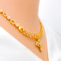 Classy Floral Curve 22k Gold CZ Necklace Set 