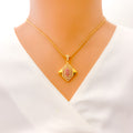 Modern Hexagonal 22k Gold CZ Pendant Set 