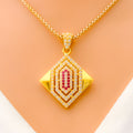 Modern Hexagonal 22k Gold CZ Pendant Set 