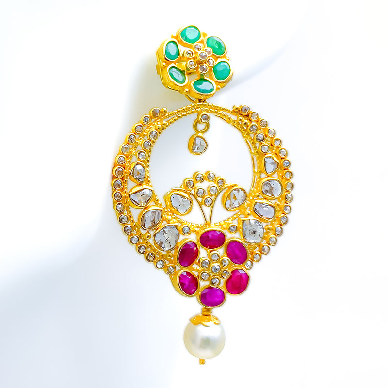 Bright Blooming Uncut Diamond + 22k Gold Poised Earrings