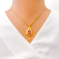 Radiant Dangling Drop 22k Gold CZ Pendant Set 