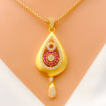 Radiant Dangling Drop 22k Gold CZ Pendant Set 