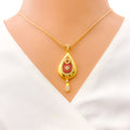 Radiant Dangling Drop 22k Gold CZ Pendant Set 