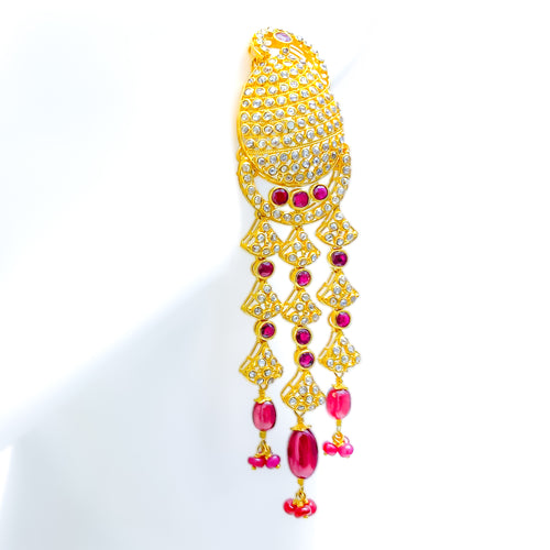 Impeccable Embellished Uncut Diamond + 22k Gold Hanging Earrings 