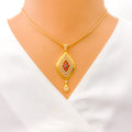 Gorgeous Diamond Shaped Floral 22k Gold CZ Pendant Set 