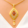 Gorgeous Diamond Shaped Floral 22k Gold CZ Pendant Set 