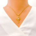 Attractive Asymmetrical 22k Gold Drop CZ Pendant Set 