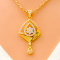 Attractive Asymmetrical 22k Gold Drop CZ Pendant Set 