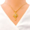 Attractive Asymmetrical 22k Gold Drop CZ Pendant Set 