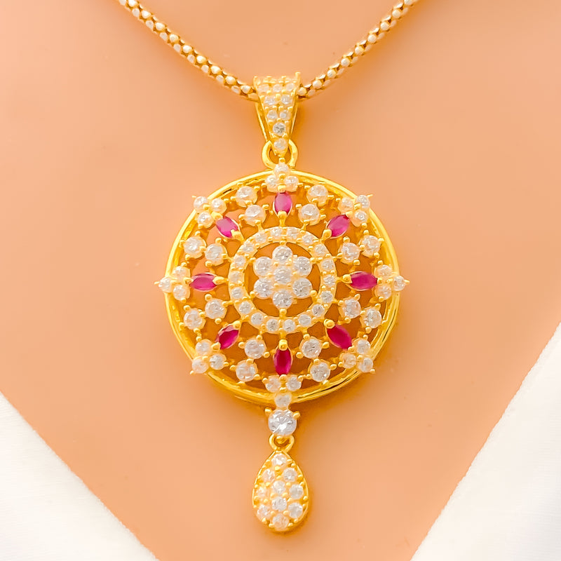 Traditional Mandala Inspired 22k Gold CZ Pendant Set 