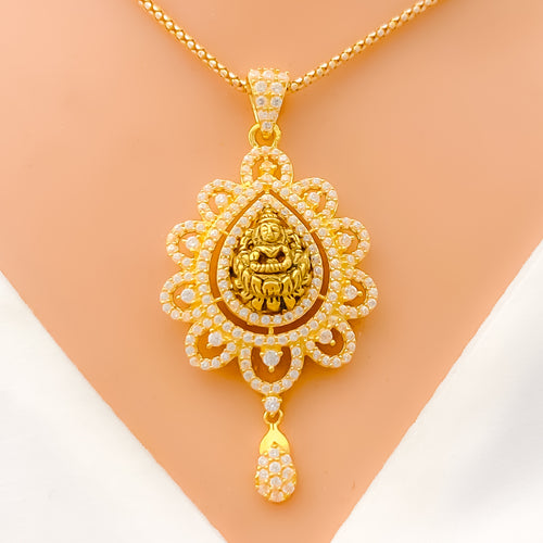Magnificent Floral Lakshmi 22k Gold CZ Pendant Set 
