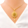 Magnificent Floral Lakshmi 22k Gold CZ Pendant Set 