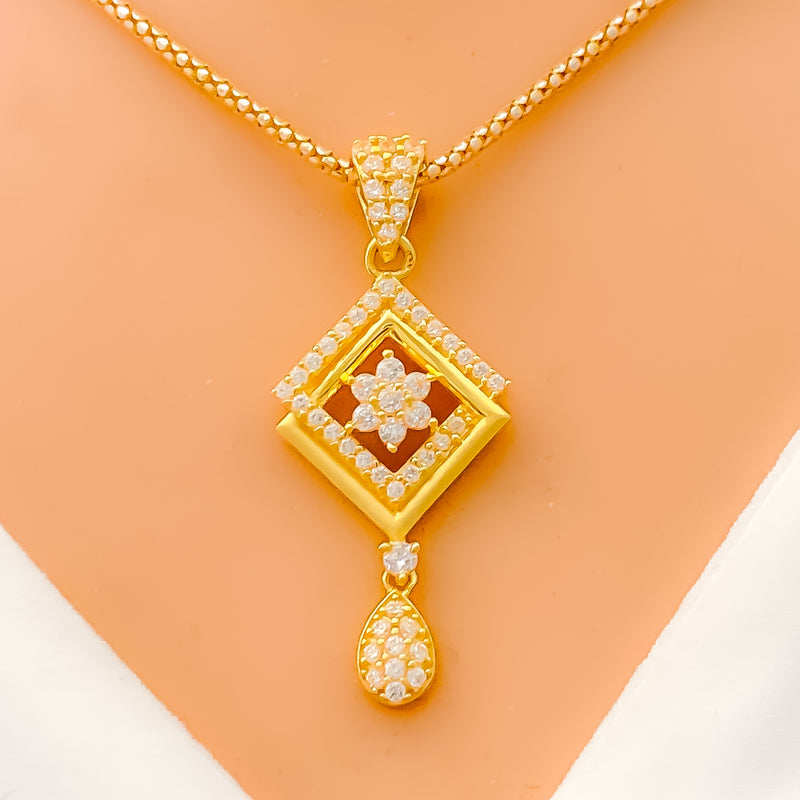 Trendy Open Square 22k Gold CZ Pendant Set 