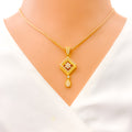 Trendy Open Square 22k Gold CZ Pendant Set 