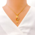 Shimmering Asymmetrical Drop 22k Gold CZ Pendant Set 