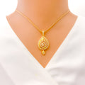 Dazzling Paisley Adorned 22k Gold CZ Pendant Set 