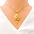 Dazzling Paisley Adorned 22k Gold CZ Pendant Set 