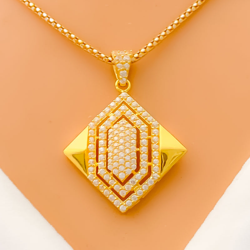 Special Striped Hexagonal 22k Gold CZ Pendant