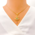 Traditional Floral Drop 22k Gold CZ Pendant