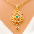 Traditional Floral Drop 22k Gold CZ Pendant